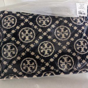 BRAND NEW TORY BURCH T MONOGRAM TERRY POUCH NAVY BLUE